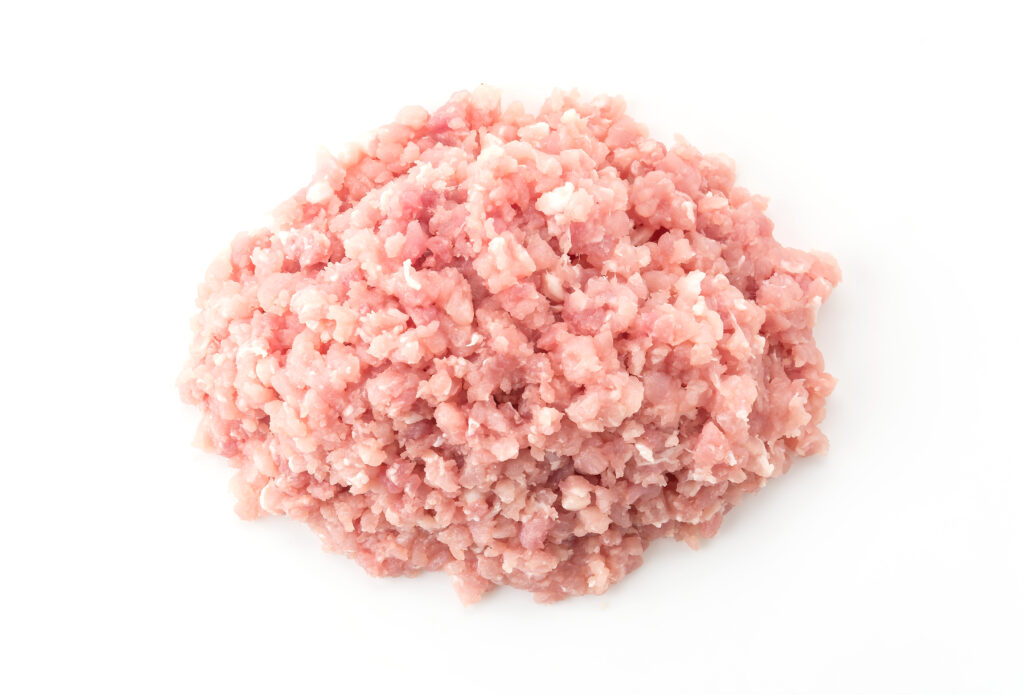 minced pork on white background